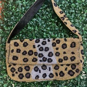Leopard Print Beaded Shoulder Bag